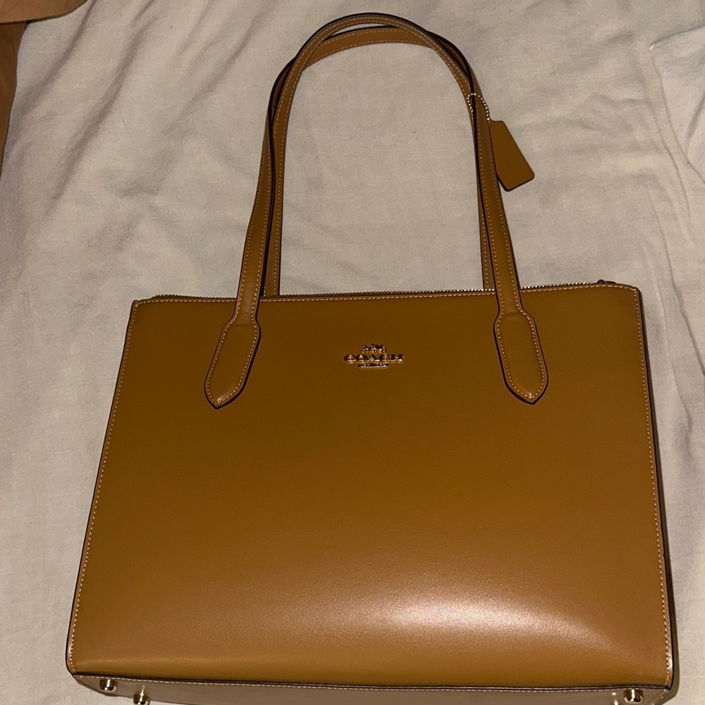 Coach Caramel Nina Smooth Brown Leather Tote Bag